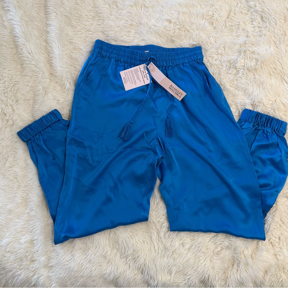 NWT Badgley Mischka Electric Blue 100% Silk Pajama Pants